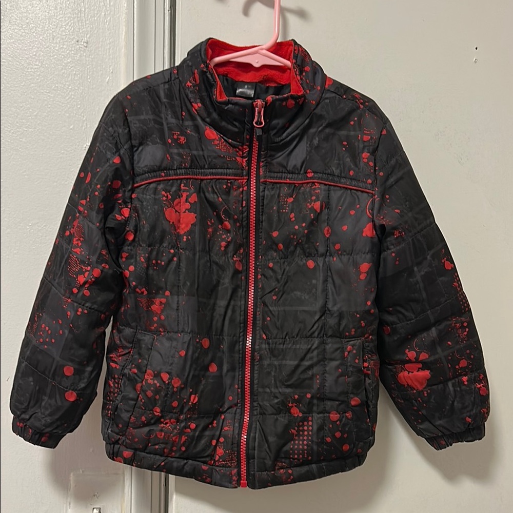 Big Chill Black and Red Puffer Jacket with Stand-Up Collar